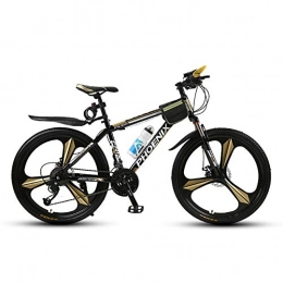 FJW Fahrräder FJW Unisex-Mountainbike 21 / 24 / 27 Geschwindigkeit Stahlrahmen mit hohem Kohlenstoffgehalt 26 Zoll 3-Speichen-Räder mit Scheibenbremsen und Federgabel, Gold, 24Speed