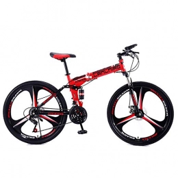 FJW Fahrräder FJW Unisex-Mountainbike 21 / 24 / 27 Geschwindigkeit Stahlrahmen mit hohem Kohlenstoffgehalt 26 Zoll 3-Speichen-Räder Zweifach gefaltetes Faltrad mit Scheibenbremsen, Red, 24Speed