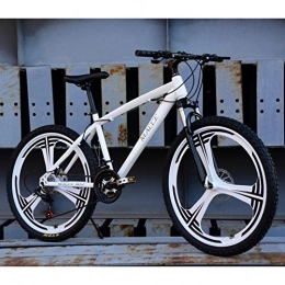 FJW Fahrräder FJW Unisex-Mountainbike, 26 Zoll Stahlrahmen mit hohem Kohlenstoffgehalt, 21 / 24 / 27 Geschwindigkeit 3-Speichen-Räder Federung Fahrrad für Pendler City Bike, White, 21Speed