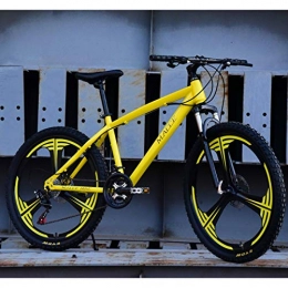 FJW Fahrräder FJW Unisex-Mountainbike, 26 Zoll Stahlrahmen mit hohem Kohlenstoffgehalt, 21 / 24 / 27 Geschwindigkeit 3-Speichen-Räder Federung Fahrrad für Pendler City Bike, Yellow, 21Speed