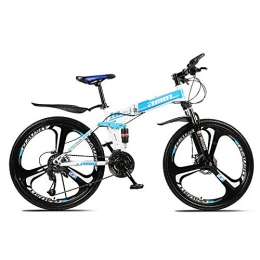 FJW Fahrräder FJW Unisex-Mountainbike Klapprahmen MTB-Bike Dual Suspension Mens Bike 21 / 24 / 27 / 30 Geschwindigkeiten 26inch 3-Speichen-Räder High-Carbon Stahlrahmen Fahrrad mit Scheibenbremsen, Blue, 21Speed