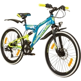 Galano  Galano Adrenalin DS MTB Fahrrad ab 135 cm für Mädchen und Jungen mit 21 Gängen StVO Beleuchtung 24 Zoll Mountainbike Fully Jugendfahrrad Kinderfahrrad (Blau / Grün)