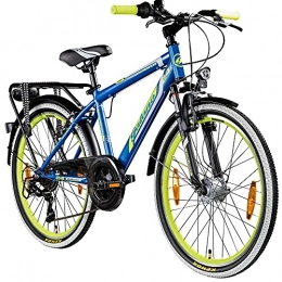 Galano Fahrräder Galano Adrenalin Mountainbike Fahrrad 24 Zoll mit Shimano Schaltwerk Mountain Bike Mädchen Jungen Jugendfahrrad Tourney Kinder Fahrräder Hardtail Mountainbike (blau / gelb)