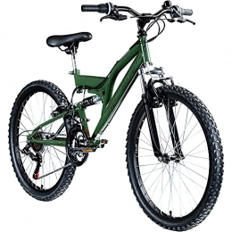Galano Fahrräder Galano FS180 24 Zoll Mountainbike Full Suspension Jugendfahrrad Fully MTB Kinder ab 8 Jahre Fahrrad (Khaki, 37 cm)