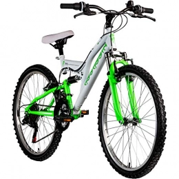 Galano Mountainbike Galano Jugendfahrrad MTB 24 Zoll Fully Assassin Jugendlrad Full Suspension ab 8 Jahre (weiß / grün, 37 cm)