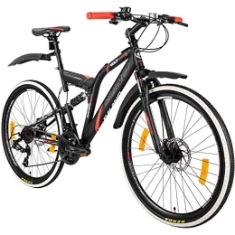 Galano Fahrräder Galano Volt DS Mountainbike für Mädchen und Jungen ab 160 cm, Jugendfahrrad Unisex mit 21 Gangschaltung und Scheibenbremsen, Fahrrad MTB Fully Schutzblech (schwarz / rot)