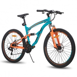 Hiland Fahrräder Hiland 26 Zoll Doppelfederung Mountainbike 21 Speed ​​MTB Fahrrad für Herren 18 Zoll Multifunktionsfahrrad Blau&Orange
