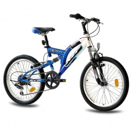 KCP Fahrräder KCP 20 Zoll Mountainbike Kinderfahrrad - JETT FSF weiss blau - Vollfederung Kinder Fahrrad für Jungen und Mädchen mit 6 Gang Shimano Schaltung - für Kinder zwischen 6-9 Jahre und 1, 20-1, 40m Körpergröße