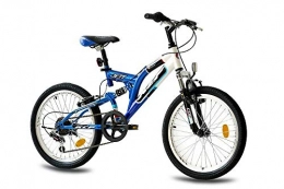 KCP  KCP 20 Zoll Mountainbike Kinderfahrrad - JETT FSF weiss blau - Vollfederung Kinder Fahrrad für Jungen und Mädchen mit 6 Gang Shimano Schaltung - für Kinder zwischen 6-9 Jahre und 1, 20-1, 40m Körpergröße