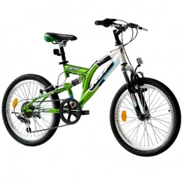 KCP Fahrräder KCP 20 Zoll Mountainbike Kinderfahrrad - JETT FSF weiss grün - Vollfederung Kinder Fahrrad für Jungen und Mädchen mit 6 Gang Shimano Schaltung - für Kinder zwischen 6-9 Jahre und 1, 20-1, 40m Körpergröße