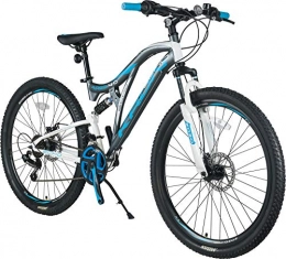 KRON Fahrräder KRON ARES 4.0 Fully Mountainbike 27.5 Zoll | 21 Gang Shimano Kettenschaltung mit Scheibenbremse | 16.5 Zoll Rahmen Vollgefedert MTB Erwachsenen- und Jugendfahrrad | Grau & Blau