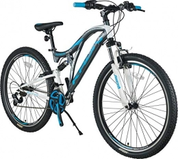 KRON Fahrräder KRON ARES 4.0 Fully Mountainbike 27.5 Zoll | 21 Gang Shimano Kettenschaltung mit V-Bremse | 16.5 Zoll Rahmen Vollgefedert MTB Erwachsenen- und Jugendfahrrad | Grau & Blau