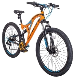 KRON Fahrräder KRON ARES 4.0 Fully MTB 26 Zoll Jugend Erwachsene| Mountainbike 21 Gang Shimano, Scheibenbremse, 16.5 Zoll Rahmen, Vollfederung, Orange Blau