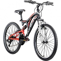 KRON Fahrräder KRON Mountainbike Fully 24 Zoll Jugendrad Fahrrad Ares 3.0 MTB 21 Gnge Rad ATB (schwarz / rot / wei, 38 cm)