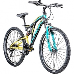 KRON Fahrräder KRON Mountainbike Fully 26 Zoll Jugendrad Fahrrad Ares 3.0 MTB 21 Gänge Rad ATB (schwarz / gelb / türkis, 24 cm)