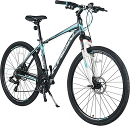 KRON Fahrräder KRON TX-100 Aluminium Mountainbike 28 Zoll | 21 Gang Shimano Kettenschaltung mit Scheibenbremse | 16 Zoll Rahmen MTB Erwachsenen- und Jugendfahrrad | Grau Blau