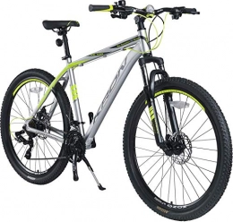 KRON Fahrräder KRON XC-100 Hardtail Aluminium Mountainbike 29 Zoll, 21 Gang Shimano Kettenschaltung mit Scheibenbremse | 18 Zoll Rahmen MTB Erwachsenen- und Jugendfahrrad | Grau Gelb
