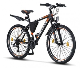 Licorne Bike Fahrräder Licorne Bike Effect Premium Mountainbike in 26 Zoll - Fahrrad für Jungen, Mädchen, Herren und Damen - Shimano 21 Gang-Schaltung - Herrenrad - Schwarz / Orange
