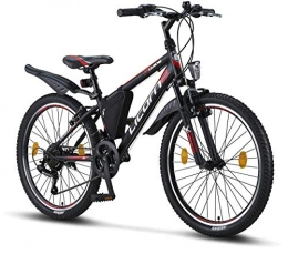 Licorne Bike Fahrräder Licorne Bike Guide Premium Mountainbike in 24 Zoll - Fahrrad für Mädchen, Jungen, Herren und Damen - Shimano 21 Gang-Schaltung - Schwarz / Rot / Grau