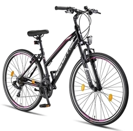 Licorne Bike Mountainbike Licorne Bike Premium Trekking Bike in 28 Zoll - Fahrrad für Jungen, Mädchen, Damen und Herren - Shimano 21 Gang-Schaltung - Mountainbike - Crossbike - Life-L-V - Schwarz / Rosa