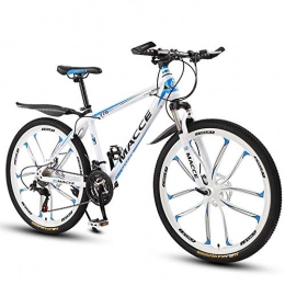 LOISK Fahrräder LOISK Mountainbike Fitness im Freien Freizeitradfahre, Trail Bike aus Kohlenstoffstahl, 21 / 24 / 27 Gang Fahrrad MTB Getriebe mit Doppelscheibenbremsen, White Blue, 24 Speed