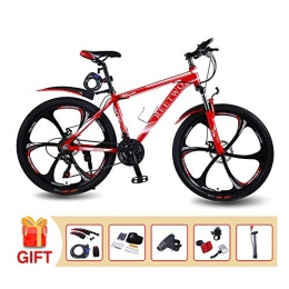 Mountainbike Hoop 26, fr Herren/Damen mit integriertem Rad mit sechs Messern, Shimano 21-Gang, Doppelscheibenbremse (Rot)