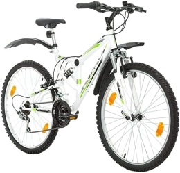 Multibrand Distribution Fahrräder Multibrand Probike Extreme 26 Zoll Mountainbike Vollfederung Shimano 18 Gang, Herren-Fahrrad & Damen-Fahrrad, geeignet ab 155 – 180 cm ((Weiß1 mit Kotflügel))