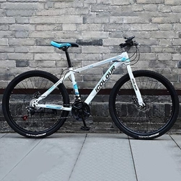 MSM Fahrräder Männer's Mountainbike, Hoch-kohlenstoffstahl Hardtail MTB, Fahrrad Mit Einstellbar Memory-Schaum Sitz Weiß Und Blau 24", 24-Gang