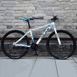 MSM Fahrräder Männer's Mountainbike, Hoch-kohlenstoffstahl Hardtail MTB, Fahrrad Mit Einstellbar Memory-Schaum Sitz Weiß Und Blau 26", 21-Gang