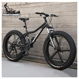 NENGGE Mountainbike NENGGE Hardtail MTB 26 Zoll mit Gabelfederung für Herren Damen, Erwachsenen Fette Reifen Fahrräder, Scheibenbremsen Mountainbike, Rahmen aus Kohlenstoffstahl, 5 Spoke Black, 7 Speed