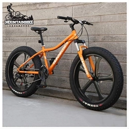 NENGGE Fahrräder NENGGE Hardtail MTB 26 Zoll mit Gabelfederung für Herren Damen, Erwachsenen Fette Reifen Fahrräder, Scheibenbremsen Mountainbike, Rahmen aus Kohlenstoffstahl, 5 Spoke orange, 24 Speed