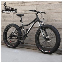 NENGGE Fahrräder NENGGE Hardtail MTB 26 Zoll mit Gabelfederung für Herren Damen, Erwachsenen Fette Reifen Fahrräder, Scheibenbremsen Mountainbike, Rahmen aus Kohlenstoffstahl, Black Spoke, 24 Speed