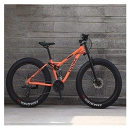 YWARX Fahrräder NENGGE MTB 26 Zoll Fette Reifen für Erwachsenen Herren Damen, Vollfederung Mountainbike mit Zwei Scheibenbremsen, Jugend Unisex Kohlenstoffstahl Fahrräder, Orange, 21 Speed