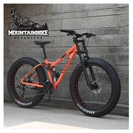 YWARX Mountainbike NENGGE MTB 26 Zoll Fette Reifen für Erwachsenen Herren Damen, Vollfederung Mountainbike mit Zwei Scheibenbremsen, Jugend Unisex Kohlenstoffstahl Fahrräder, Orange, 27 Speed