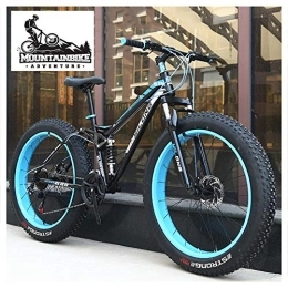 YWARX Mountainbike NENGGE Vollfederung Fahrräder MTB für Herren Damen, Unisex Fette Reifen Mountainbike mit Zwei Scheibenbremsen, Rahmen aus Kohlenstoffstahl, Blau, 24 Inch 27 Speed