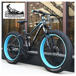 NENGGE Mountainbike NENGGE Vollfederung Fahrräder MTB für Herren Damen, Unisex Fette Reifen Mountainbike mit Zwei Scheibenbremsen, Rahmen aus Kohlenstoffstahl, Blau, 26 Inch 24 Speed
