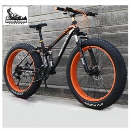 YWARX Fahrräder NENGGE Vollfederung Fahrräder MTB für Herren Damen, Unisex Fette Reifen Mountainbike mit Zwei Scheibenbremsen, Rahmen aus Kohlenstoffstahl, Orange, 26 Inch 24 Speed