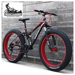 NENGGE Mountainbike NENGGE Vollfederung Fahrräder MTB für Herren Damen, Unisex Fette Reifen Mountainbike mit Zwei Scheibenbremsen, Rahmen aus Kohlenstoffstahl, Rot, 24 Inch 21 Speed
