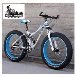 NENGGE Fahrräder NENGGE Vollfederung MTB mit Zwei Scheibenbremsen für Herren & Damen, Fette Reifen Erwachsenen Jugend Mountainbike, Kohlenstoffstahl Unisex Fahrräder, Blue 2, 26 Inch 7 Speed
