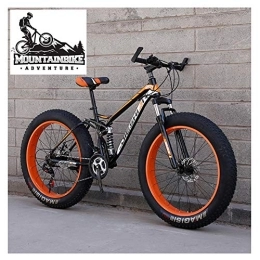 NENGGE Fahrräder NENGGE Vollfederung MTB mit Zwei Scheibenbremsen für Herren & Damen, Fette Reifen Erwachsenen Jugend Mountainbike, Kohlenstoffstahl Unisex Fahrräder, Orange, 24 Inch 27 Speed
