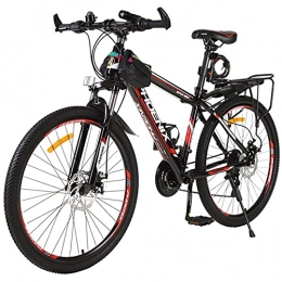 Pateacd Fahrräder Pateacd Bike High-End MTB Bike, Bike Strong Mountainbike Aluminium - Mädchen- und Herrenrad - Scheibenbremse vorne und hinten - Shimano 21-Gang-Umwerfer - Vollfederung, Black red