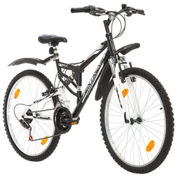 Multibrand Distribution Fahrräder Probike EXTREME 26 Zoll Fahrrad Mountainbike Vollfederung Shimano 18 Gang Herren-Fahrrad, Damen-Fahrrad, Jungen-Fahrrad Mädchen-Fahrrad, geeignet ab 155 – 180 cm ((Scwarz mit Kotflügel))