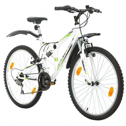 Multibrand Distribution  Probike EXTREME 26 Zoll Fahrrad Mountainbike Vollfederung Shimano 18 Gang Herren-Fahrrad, Damen-Fahrrad, Jungen-Fahrrad Mädchen-Fahrrad, geeignet ab 155 – 180 cm ((Weiß mit Kotflügel))