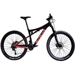 SAVADECK Fahrräder SAVADECK DENON6.0 Carbon Mountainbike Doppelte Federung 27, 5 Zoll MTB für Erwachsene mit Shimano 20 Gänge Soft Tail All Mountain / Trail MTB (Schwarz rot, 27, 5 * 17 Zoll)