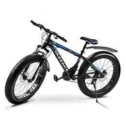 Tazzaka Fahrräder Tazzaka Mountainbike 26 Zoll Fahrrad Fatbike Shimano-21-Gang 4.0 fette Reifen mit MTB Gabelfederung Scheibenbremsen Karbonstahl-Rahmen Trekkingrad Blau (Blau)