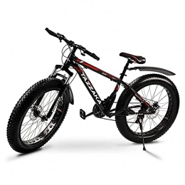 Tazzaka Mountainbike Fahrrad, 26 Zoll, mit 26 * 4.0 Reifen, Erwachsene, Fat-Tyre-Mountain-Trail-Bike, 21-Gang-Fahrrad, Rahmen aus Karbonstahl Rot (Rot)