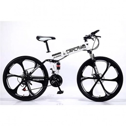 FJW Fahrräder Unisex Mountainbike mit Zwei Federn 21 / 24 / 27 Geschwindigkeiten Klapprahmen MTB-Bike 26 Zoll 6-Speichen-Räder mit Doppelscheibenbremse, White, 21Speed