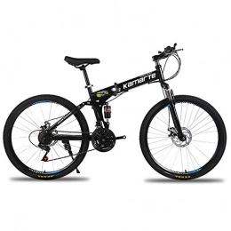 FJW Fahrräder Unisex Mountainbike mit Zwei Federn 26 Zoll Stahlrahmen mit hohem Kohlenstoffgehalt 21 / 24 / 27 Geschwindigkeit Faltrad mit Doppelscheibenbremse, Black, 21Speed