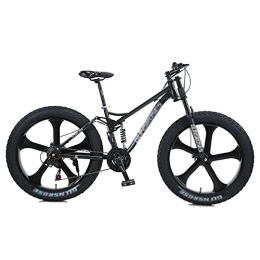 UYHF Fahrräder UYHF Big Fat Tire Mountainbike Herren Fahrrad 26 In High Carbon Stahlrahmen Outdoor Rennrad 7 Geschwindigkeit Vollfederung MTB Black-5 Spoke Wheel