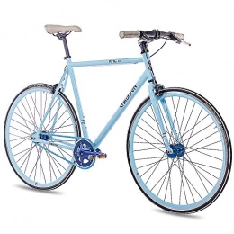 CHRISSON Rennräder CHRISSON 28 Zoll Vintage Fixie Singlespeed Retro Fahrrad FG Flat 1.0 Light blau 56 cm - Urban Old School Fixed Gear Bike für Damen und Herren